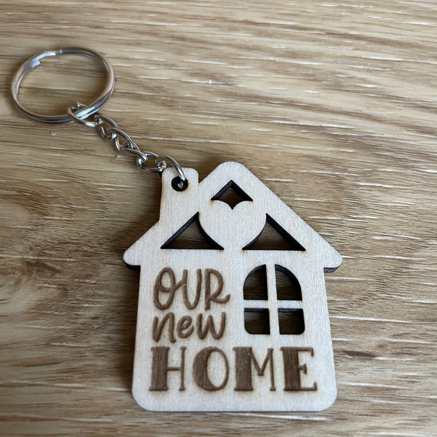 Our New Home Wooden Keyring 5x4.5cm - Perfect Housewarming Gift for you and your partner, or for your clients who have just moved home.