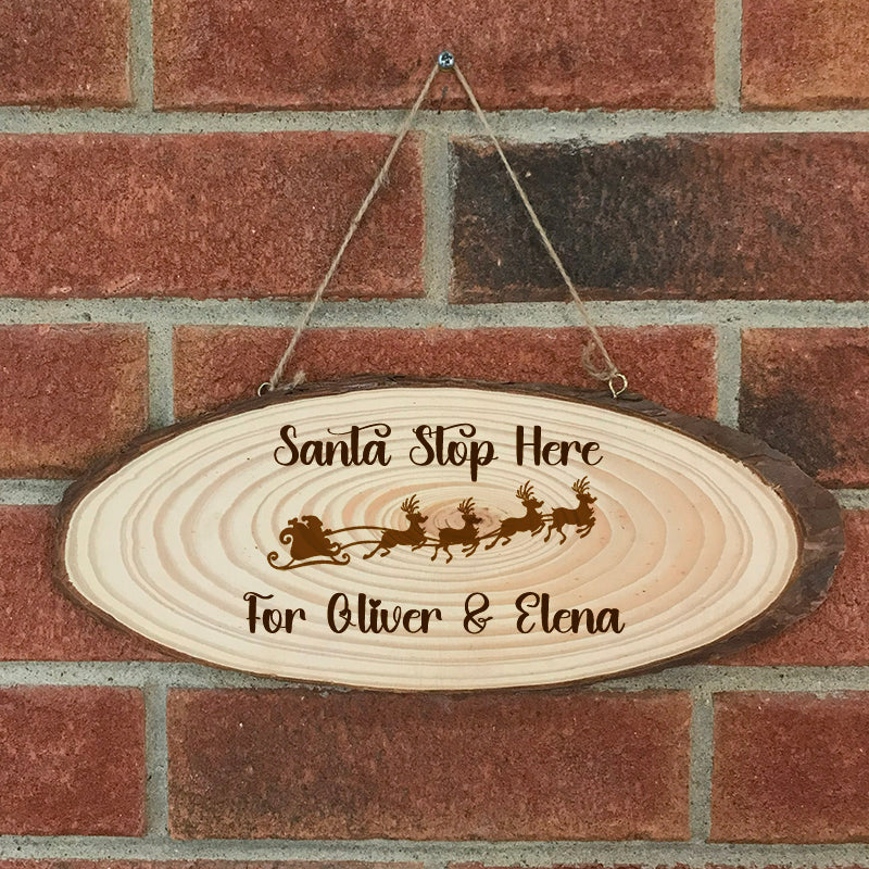 Personalised Christmas Stockings Log Slice Hanging Sign