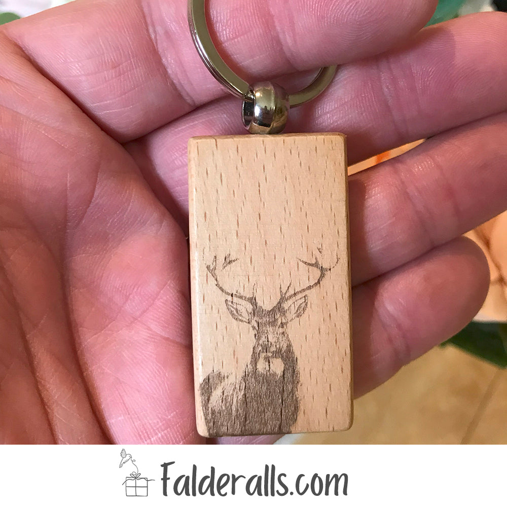 Highland Stag Keyring - Elegant Wooden Laser Engraved Keychain