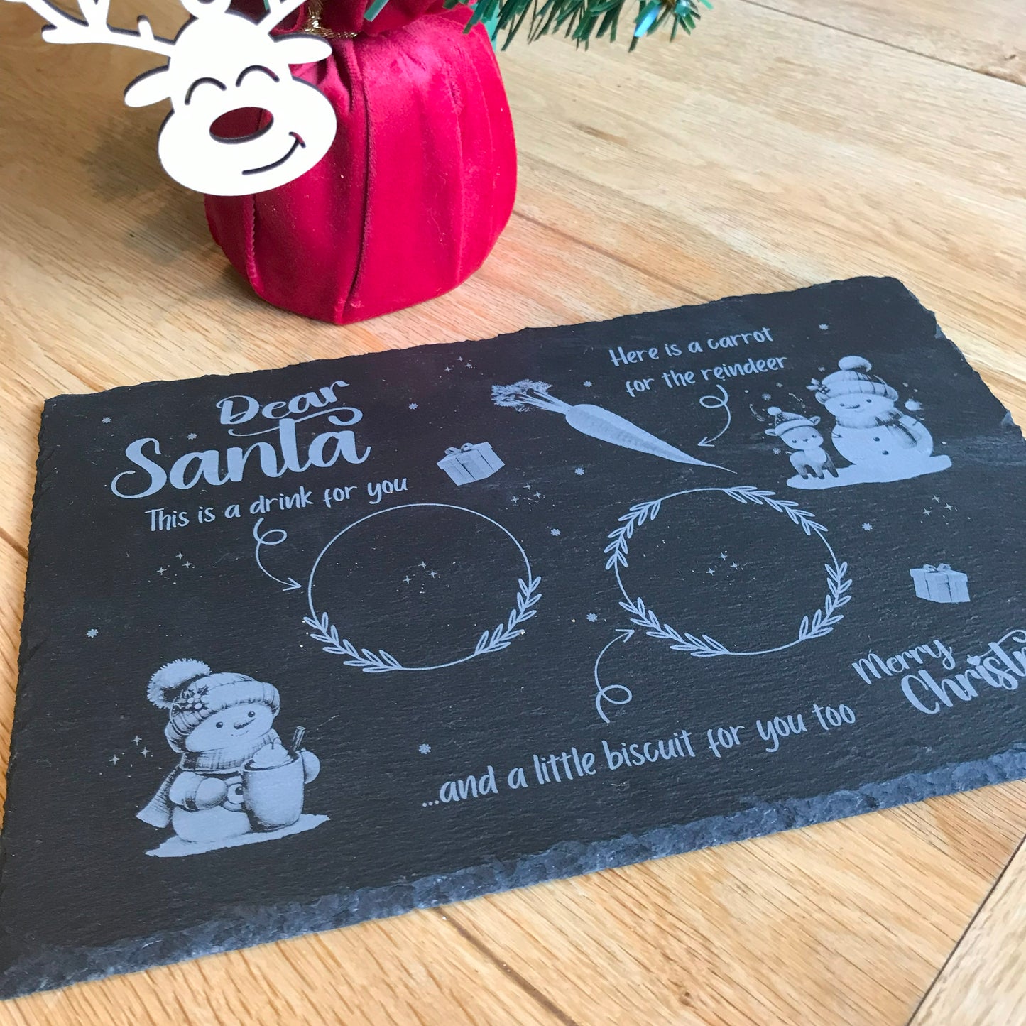 Santa’s Slate Christmas Eve Board - Cookie, Carrot & Drink Section, Magical Holiday Tradition for Kids