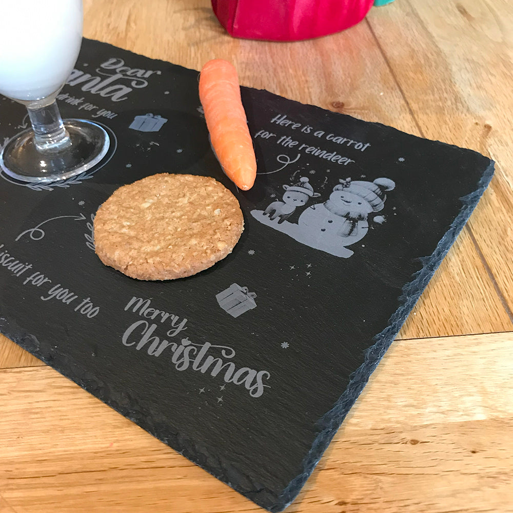 Santa’s Slate Christmas Eve Board - Cookie, Carrot & Drink Section, Magical Holiday Tradition for Kids