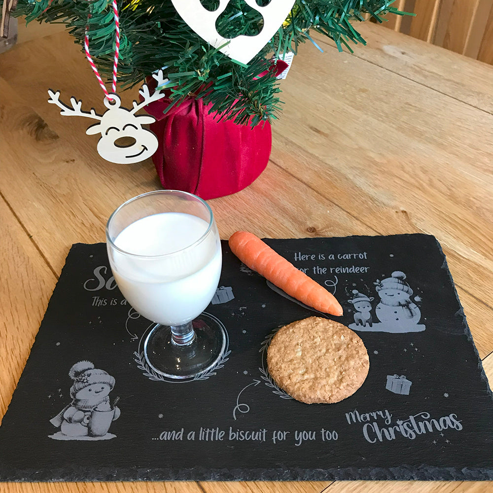 Santa’s Slate Christmas Eve Board - Cookie, Carrot & Drink Section, Magical Holiday Tradition for Kids