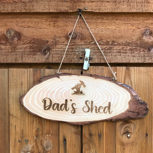 Personalised Dads Shed Log Slice Hanging Sign