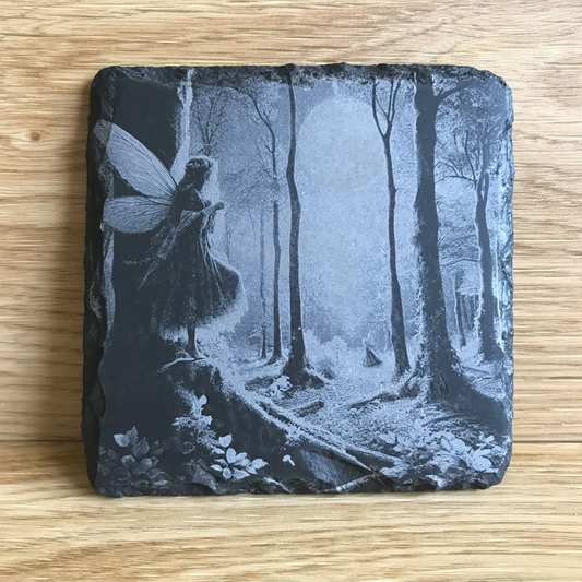 Woodland Fairies in the Forest in Moonlight Stone Slate Coaster