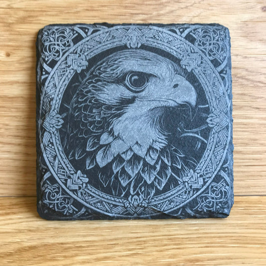 Osprey Bird of Prey Slate Coaster with celtic patterns