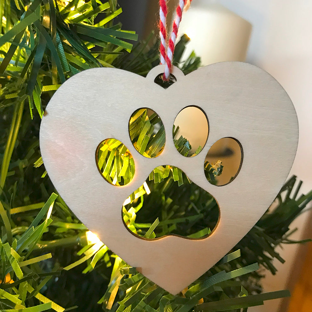 Heart & Paw Print Wooden Ornament - Perfect for Pet Lovers, Ready to Hang Christmas Tree
