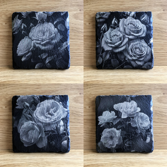 Roses in Bloom - Set of 4 Stone Slate Coasters