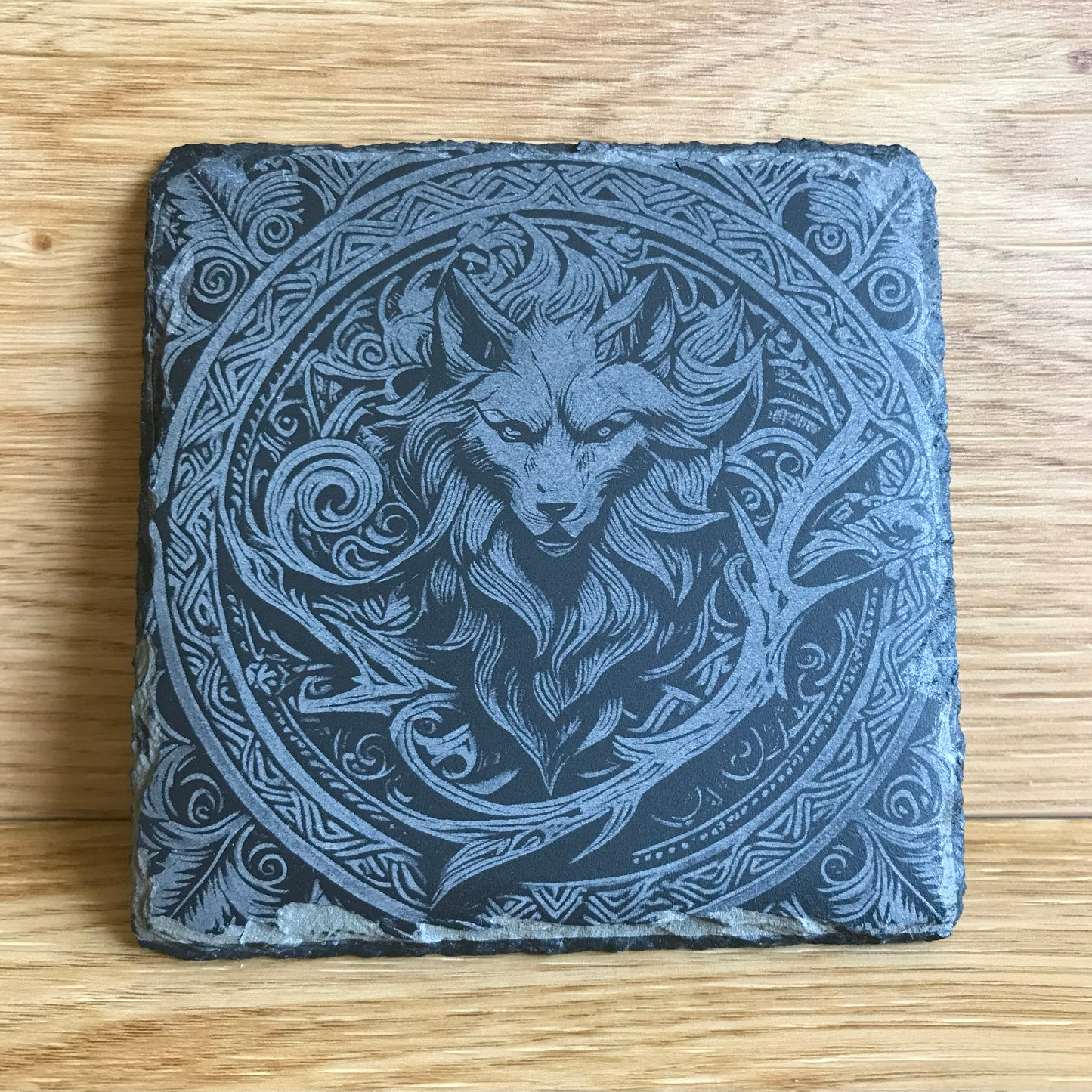 Wolf Stone Slate Coaster with a Celtic Design