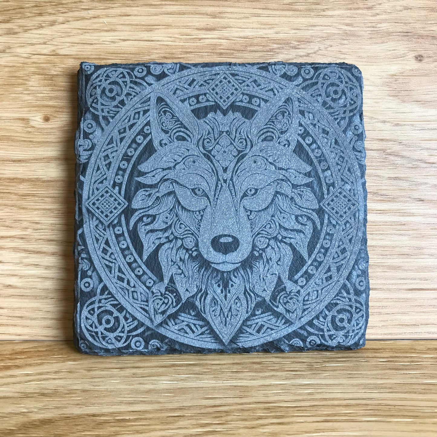 Wolf Stone Slate Coaster with a Celtic Design