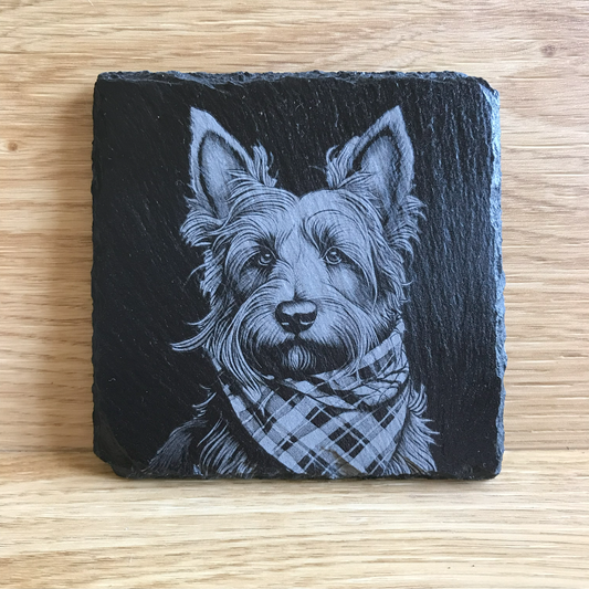 Scotty Dog with a Tartan Scarf Slate Coaster