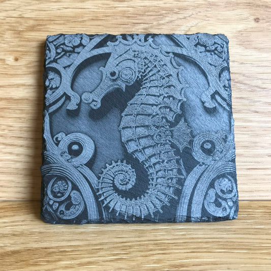 Seahorse Stone Slate Coaster with a Celtic Design